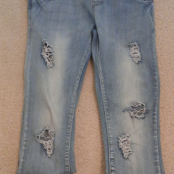 Juniors Blue Denim Distressed Overalls - Picture 7 of 9